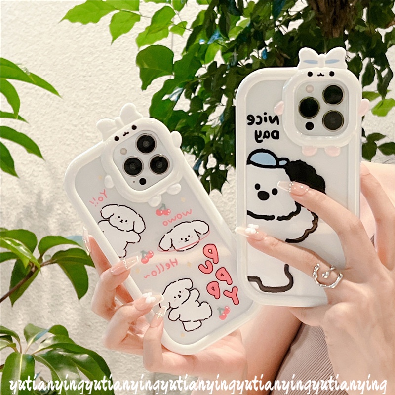 Bow-knot Kartun Monster Lens Case OPPO A17 A76 A96 A16 A7 A52 A5s A15 A12 A15S A5 A54 A74 Reno7 5 4F 5F 4Lite A57 A16K A55 A9 A31 A17K A16s A3s A12E Cute Puppy Dog Penutup Glossy