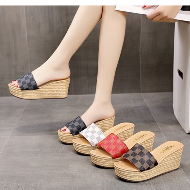 RYX - Plaid Slipges Sandal Pump Wedges Fashion Casual - Ori Import