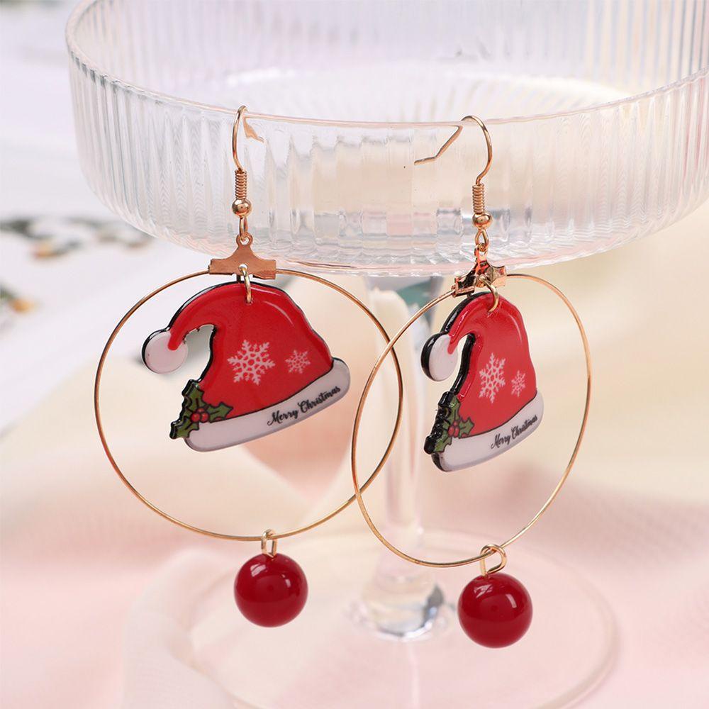 Solighter 1pasang Natal Hoop Besar Liontin Anting Kreatif Fashion Perhiasan Multicolor Aksesoris Telinga Menjuntai Anting-Anting