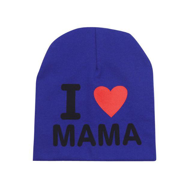 TOPI KUPLUK BAYI / TOPI ANAK UNISEX LUCU ( I LOVE MAMA / I LOVE PAPA )-I❤Mama - Biru