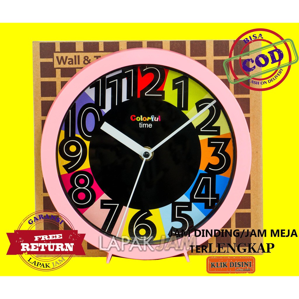 JAM DINDING SOUVENIR UNIK LUCU MURAH WARNA PINK LIGHT BLUE 20,5cm 2017 - 9 CT