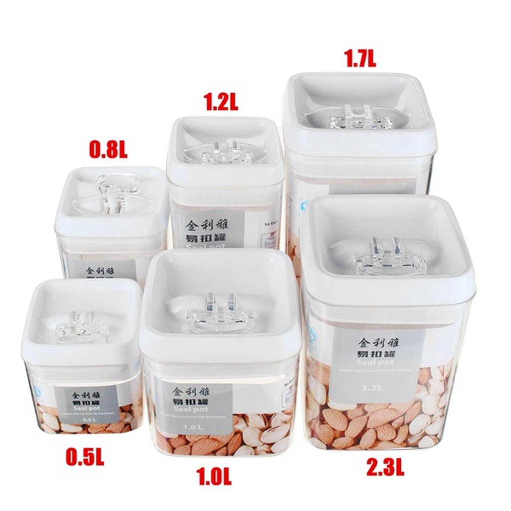 [Elegan] Kedap Udara Canister 0.5L~2.3L Anti Bocor Kotak Penyimpanan Organizer Dapur Beras Multigrain Vacuum Sealed Kaleng