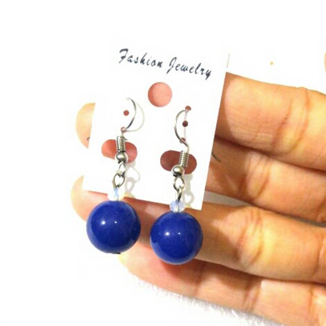 Anting Wanita Batu Giok Biru 12 mm