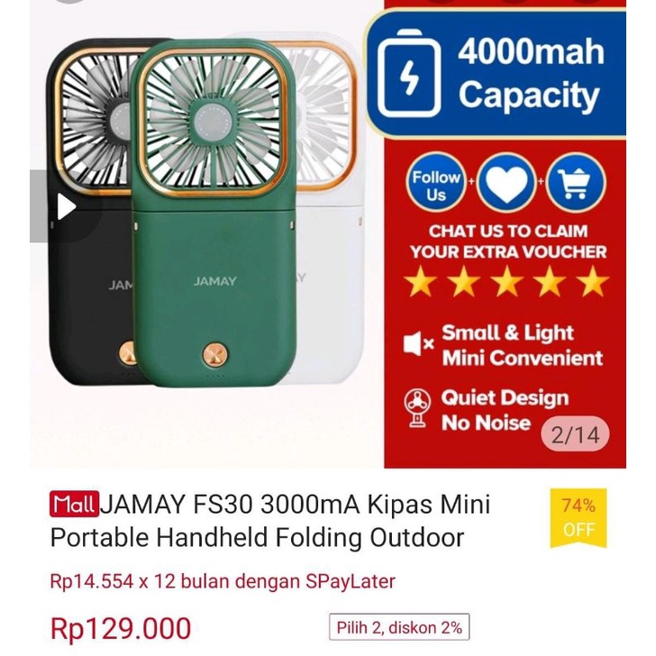 (diskon)  Kipas mini portabel 3000mA