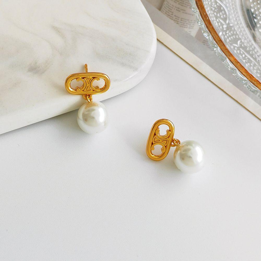 Mxbeauty Wanita Menjuntai Anting Trendi Vintage Mutiara Huruf C Temperamen Drop Earrings