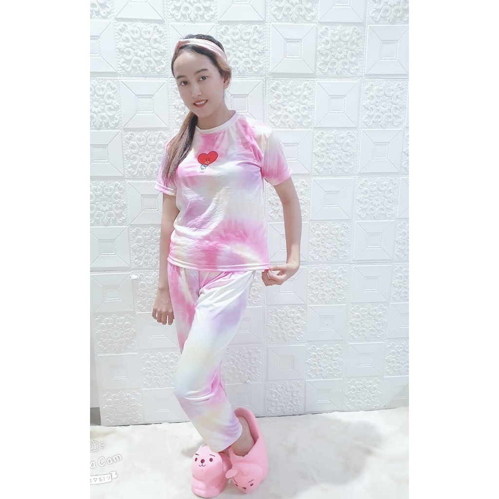Rillo - Set Setelan CP  Wanita Tie Dye / Cotton Candy /bt21 bordir Fit XL-tata purple cp