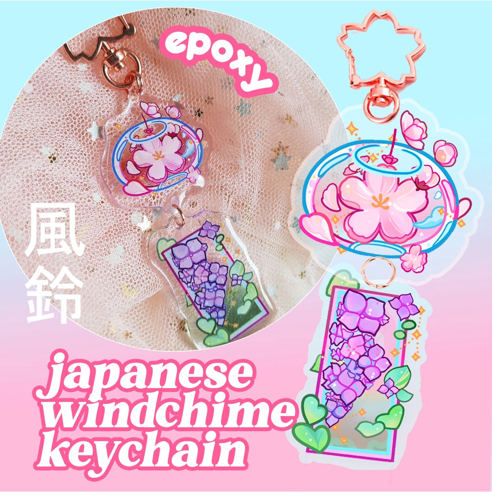Jual Japanese Sakura Hydrangea Wind Chime Keychain Epoxy Acrylic