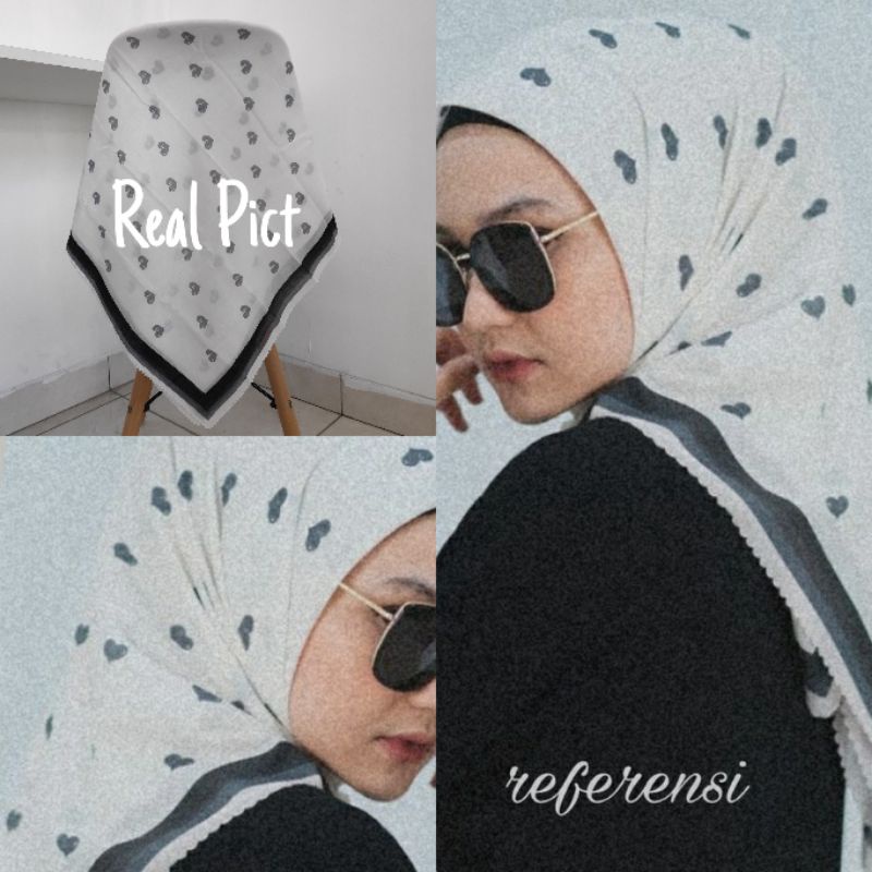 Kerudung vanilla hijab jilbab leopard love rantal polkadot / vanilla hijab segiempat voal motif vanilla chain / deenay kw button kw lasercut-Love putih