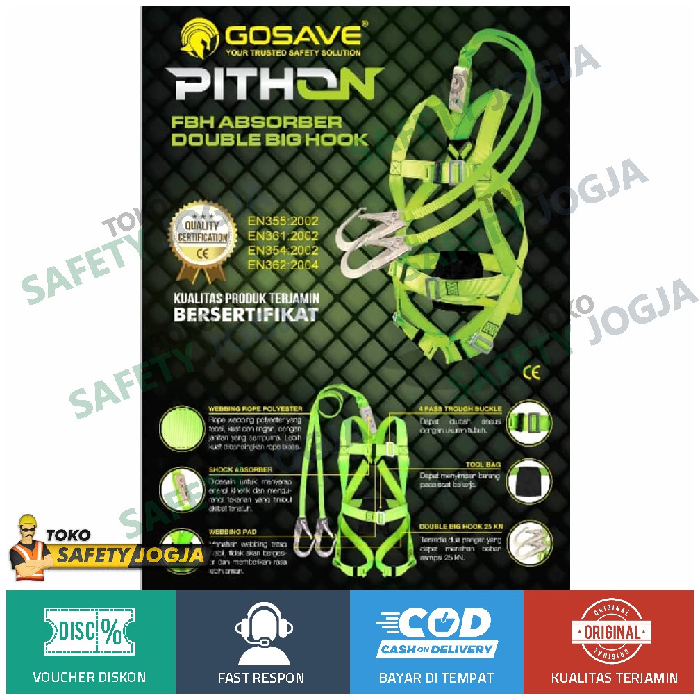 Full Body Harness Pithon Double Hook / Double Lanyard dengan Shock Absober