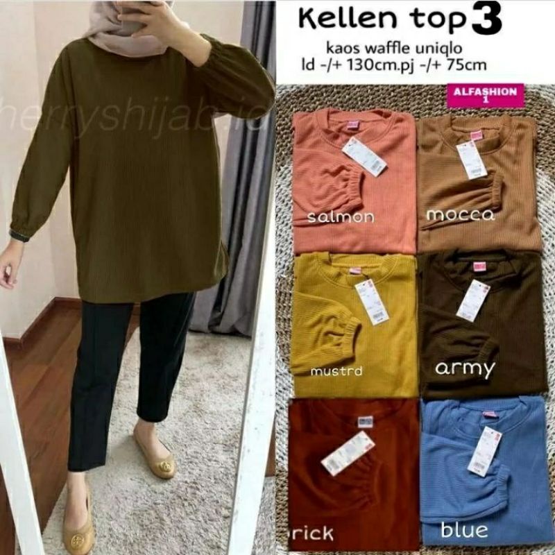 Kellen Top #3, ATASAN/KAOS BIG SIZE CANTIK FIT XXXL LD 120-130 BAHAN KAOS WAFFLE UNIQLO TERMURAH OOTD