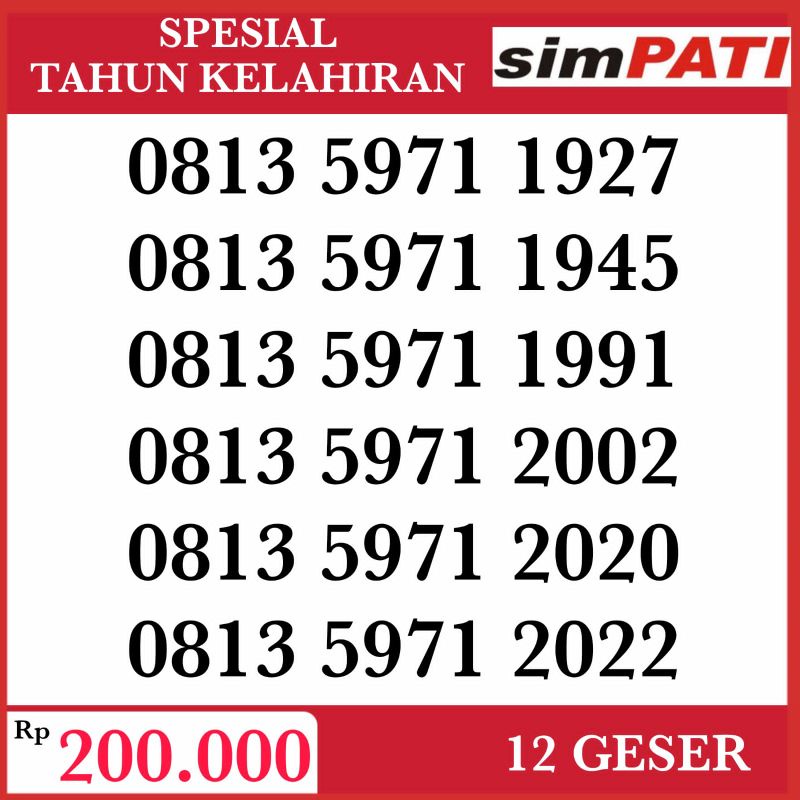 Kartu Perdana Simpati Nomor Cantik Special Tahun Kelahiran