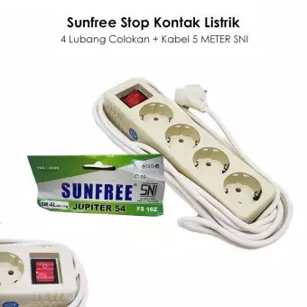 Stop Kontak Arde Saklar SNI Kabel 5 Meter 4 Lubang Sunfree Jupiter 54