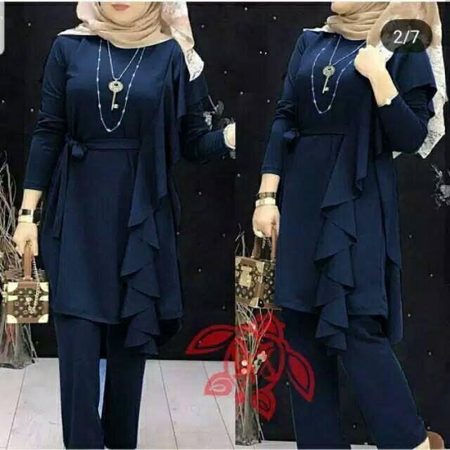 SET CELANA NAURA LAYER, MOSCREPE PREMIUM, GAMIS HIJAB MUSLIM DRESS, SETELAN, 2 UKURAN
