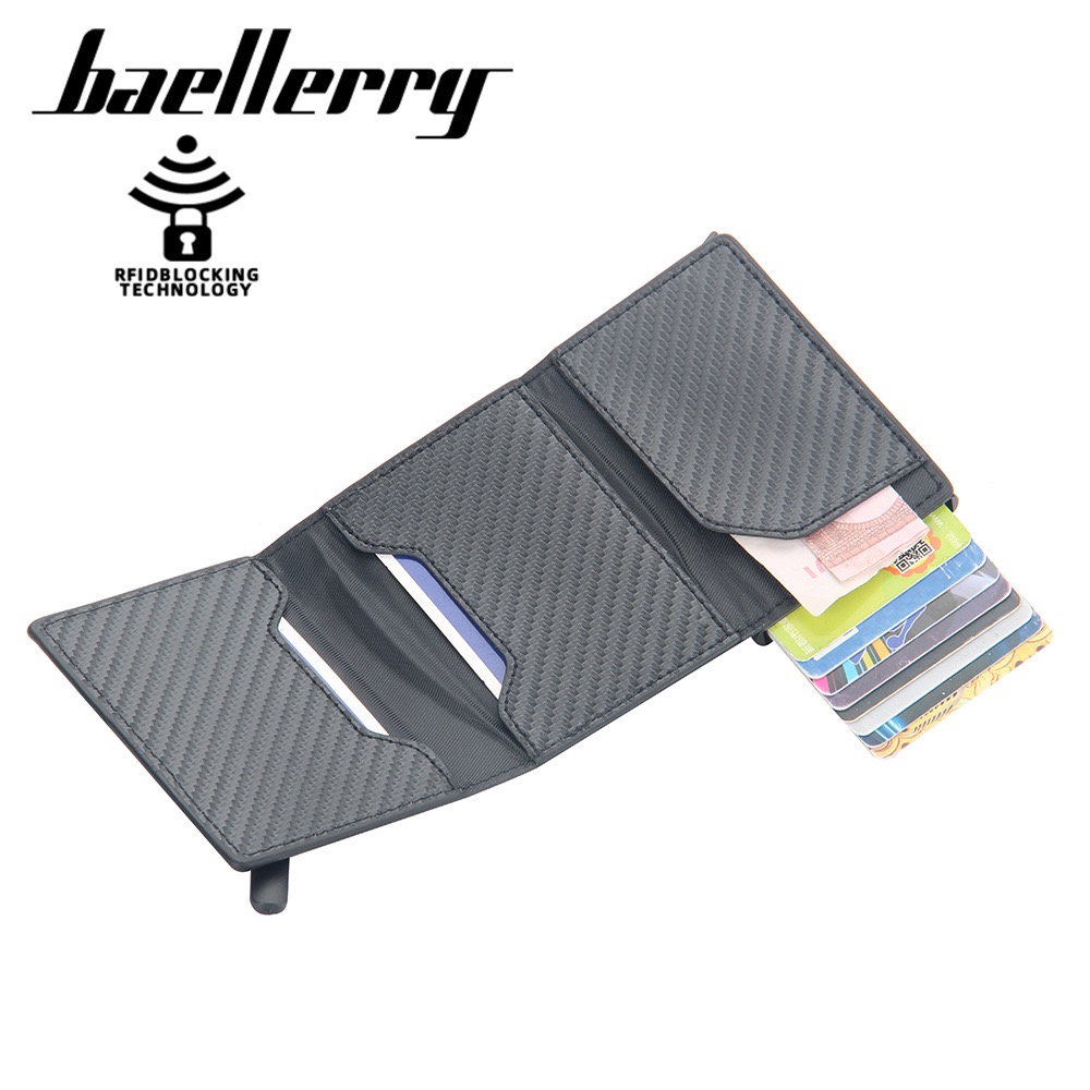 ORIGINAL BAELLERRY K9143 DOMPET KARTU LONTAR RFID DENGAN MAGNET DAN ZIPPER KOIN MOTIF CARBON FIBER