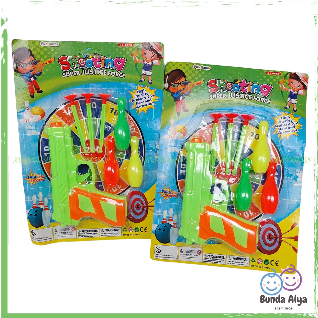 Tembak Tembakan Mainan Anak Dengan Target Pin Bowling - Set Mainan Anak Pistol-Pistolan Dan Bowling - Mainan Anak Laki Pistol Peluru Cop Shooting Guns Bowling - Mainan Anak SNI