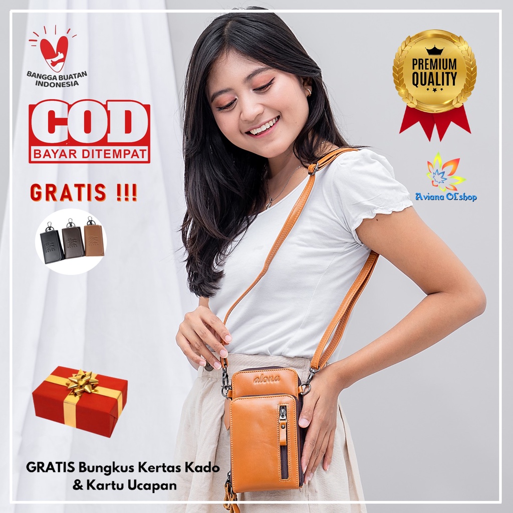 Dompet Tas Selempang Wanita Cewek Real Pict Tempat Hp Wanita Kulit Asli