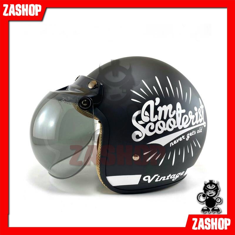 HELM BOGO DEWASA HELM BOGO MOTIF SCOOTERIS HELM MOTOR SNI MOTIF SCOOTERIS HITAM DOFF