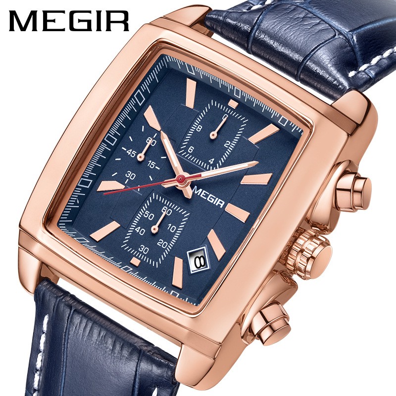 MEGIR 2028 Jam Tangan Pria Analog Chronograph Tali Kulit Luminous WATCHKITE WKOS