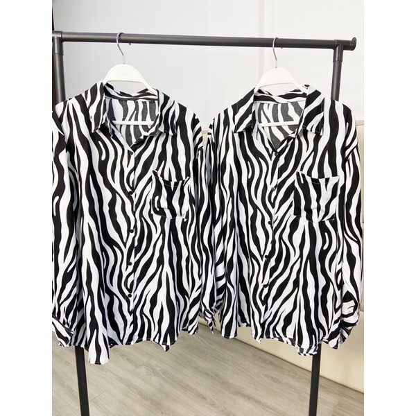 kemeja longtop zebra / kemeja oversize lengan panjang motif animal zebra