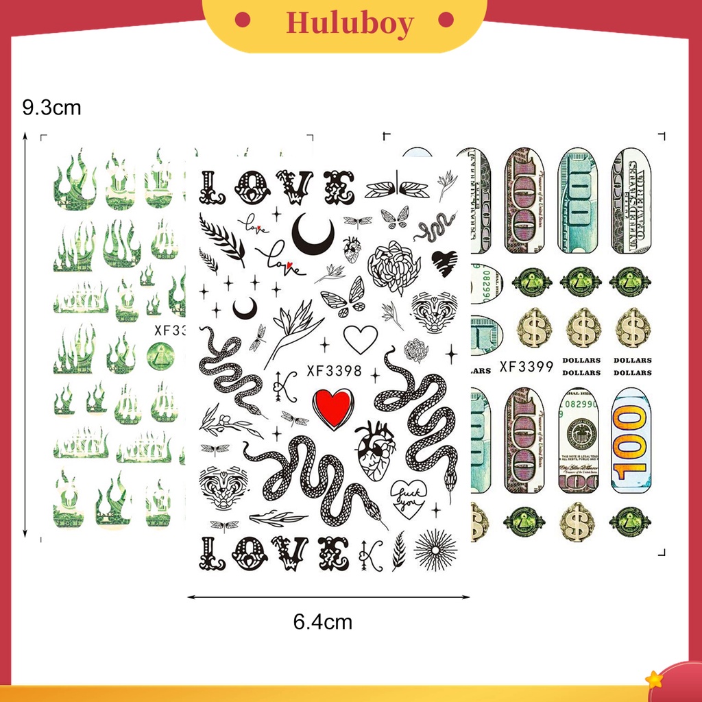 Huluboy Huluboy♡ 3pcs / Set Stiker Kuku 3D Bentuk Uang Dollar Untuk Dekorasi Manicure