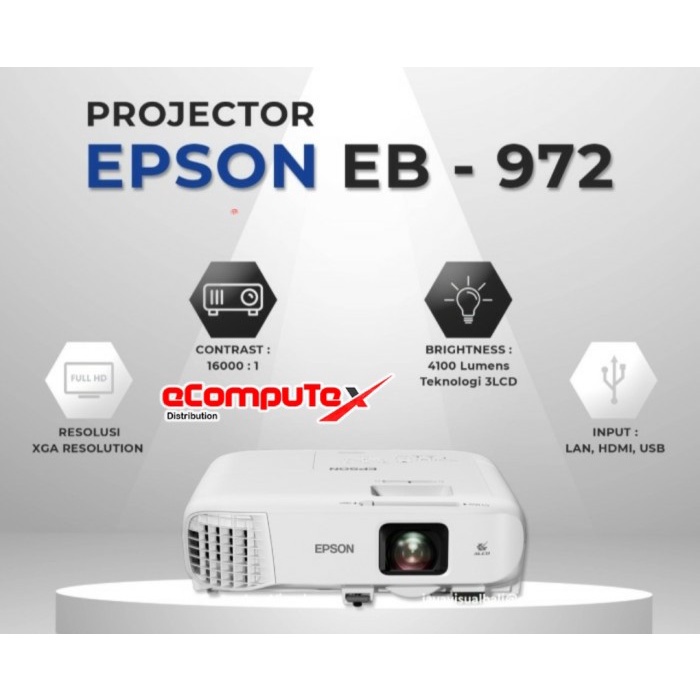 PROJECTOR EPSON EB-972 / PROYEKTOR EB972 XGA LAN HDMI - GARANSI RESMI