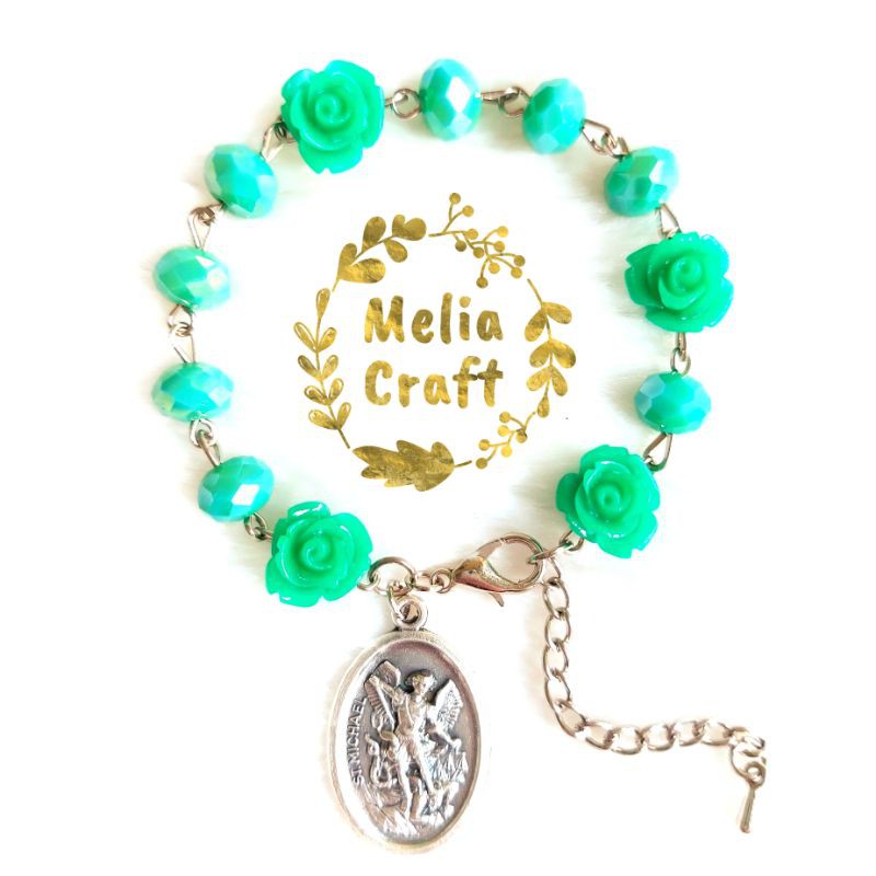 Gelang Rosario St Michael Kristal Ceko & Manik Mawar (Include Kartu Doa)