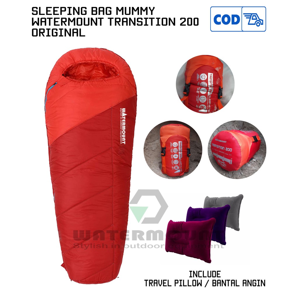 sleeping bag mummy watermount transition 200 original inner tebal waterproof include bantal angin