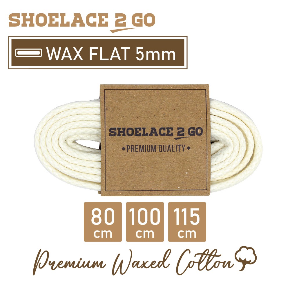 SHOELACE 2 GO PREMIUM TALI SEPATU LILIN WAX GEPENG PIPIH FLAT - WF5 - A1 - WHITE - 5MM - 80CM 100CM 115CM