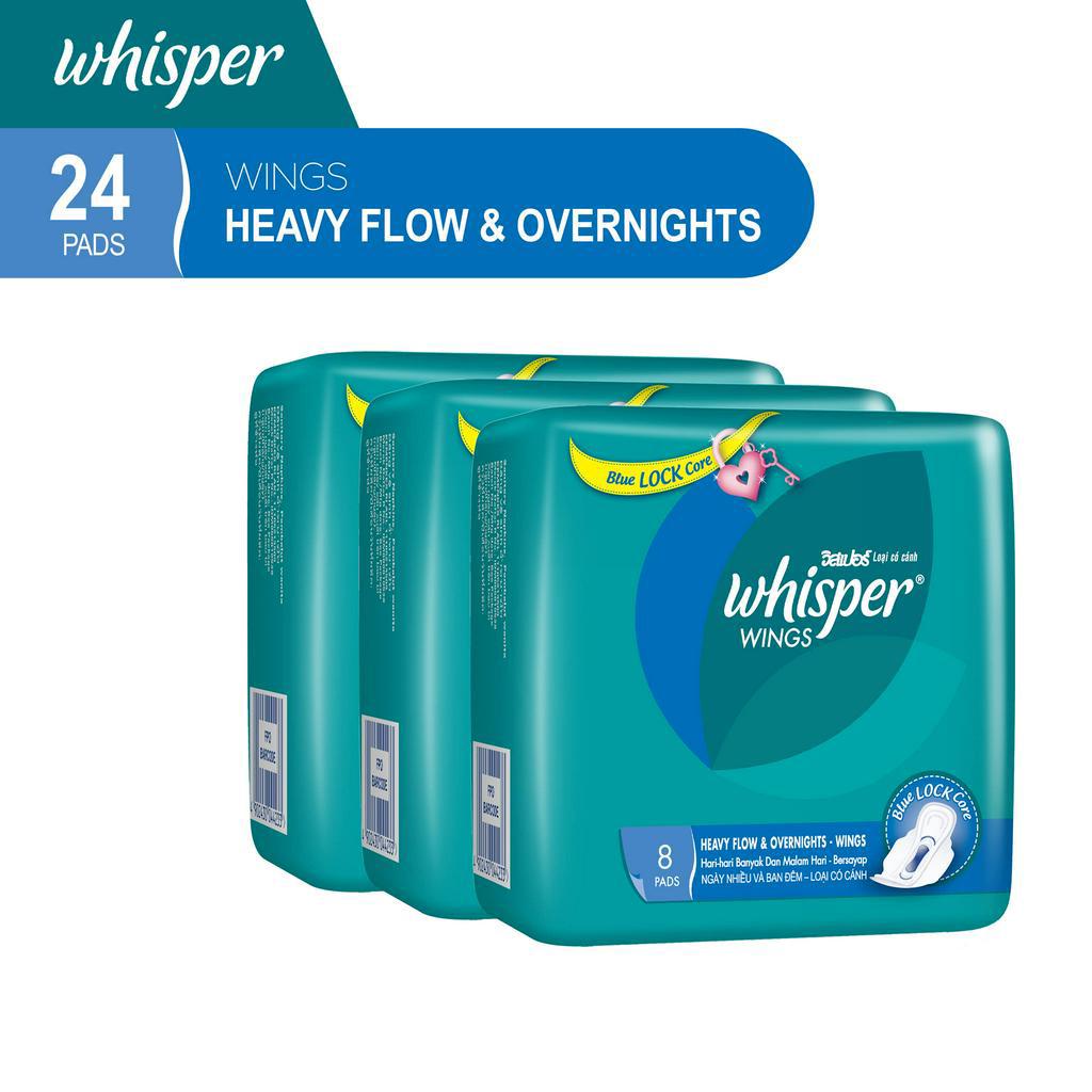 Whisper Pembalut Wanita Heavy Flow & Overnight Wings 8's - Paket isi 3