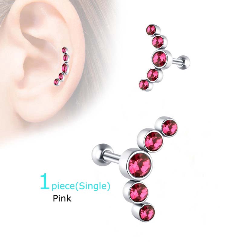 1piece Crystal Gem Earring Tragus Rings Stainless steel Cartilage Pinna Daith Piercing 16G