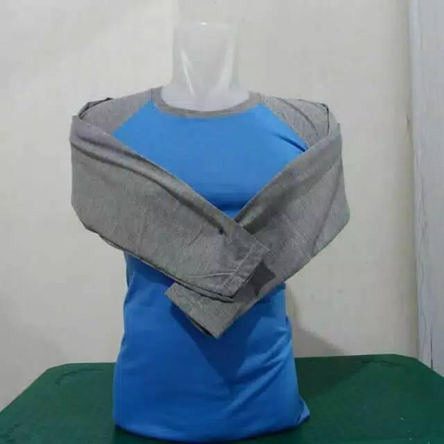 KAOS POLOS LENGAN PANJANG BIRU LAUT COMBINASI MISTY