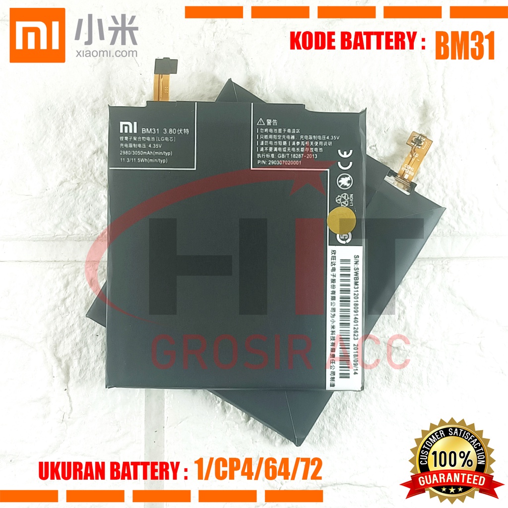 Baterai Battery Original XIAOMI BM-31 / BM31 / Mi3 / MI 3