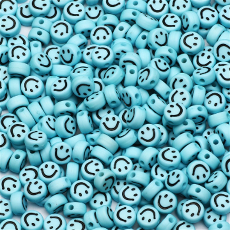 100pcs Manik-Manik Bulat Motif Smiley Bahan Akrilik Warna-Warni Ukuran 4x7mm Untuk Membuat Perhiasan Handmade Diy