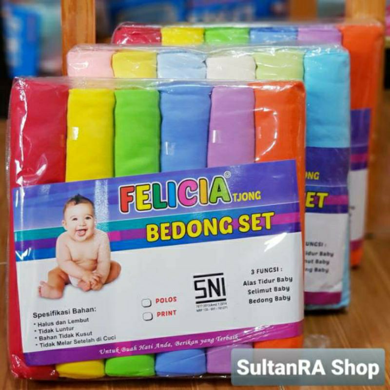 6 Pcs (1/2 Lusin) Bedong Bayi Besar / POLOS Rainbow FELICIA 115x90 Selimut Baby SNI FELICIA