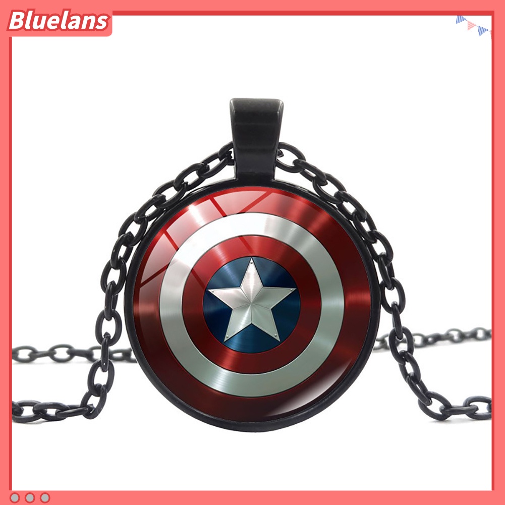 Bluelans Avenger Captain America Shield Cabochon Glass Pendant Chain Necklace