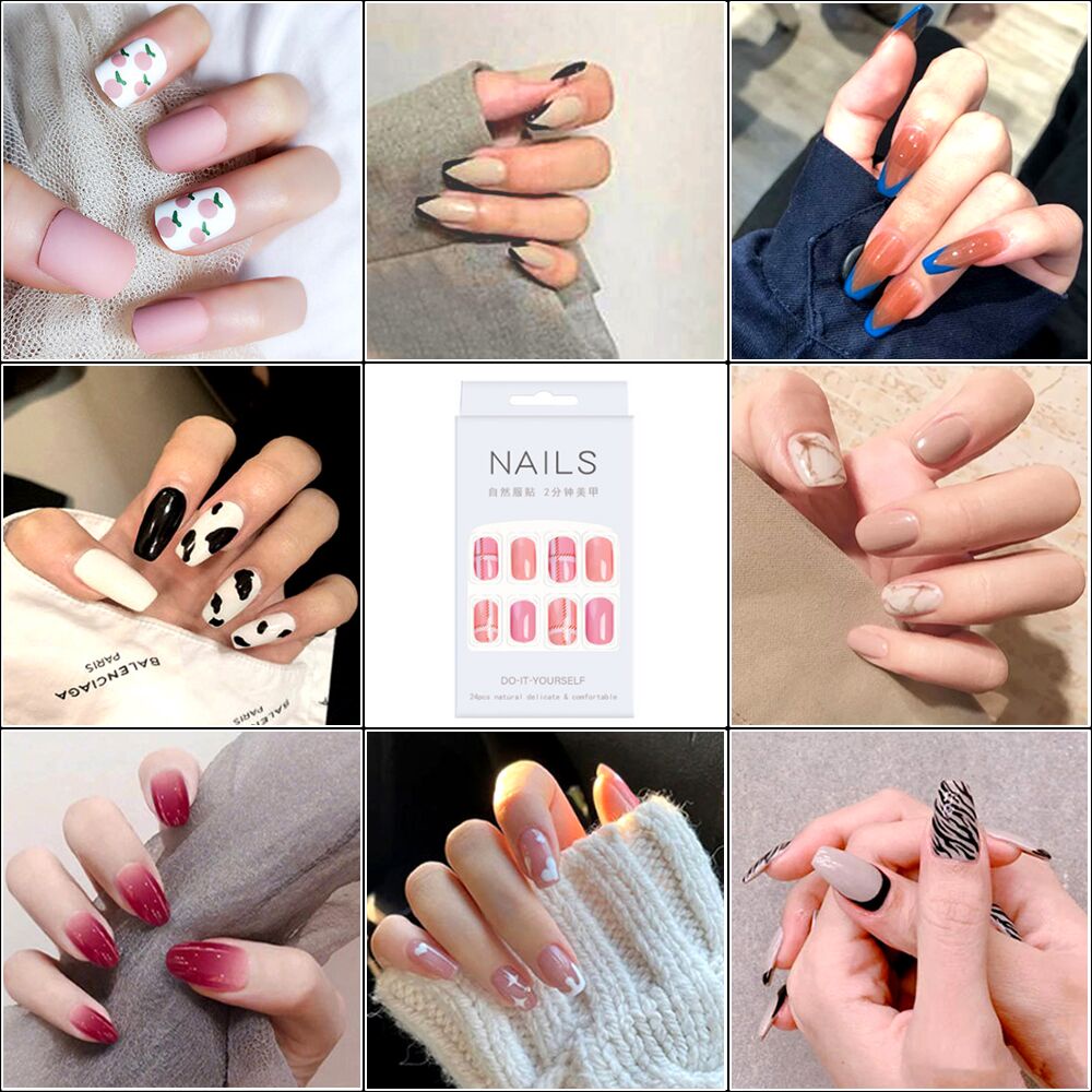 24 buah/DIY kuku palsu/lucu fashion kuku palsu/Perancis nail art kuku palsu/selesai stiker kuku/stiker kuku     Fake nails nail stickers