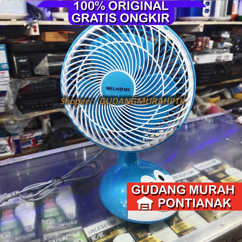 Kipas Angin Doraemon bisa Menoleh Swing Wel Home Desk fan Blue biru welhome