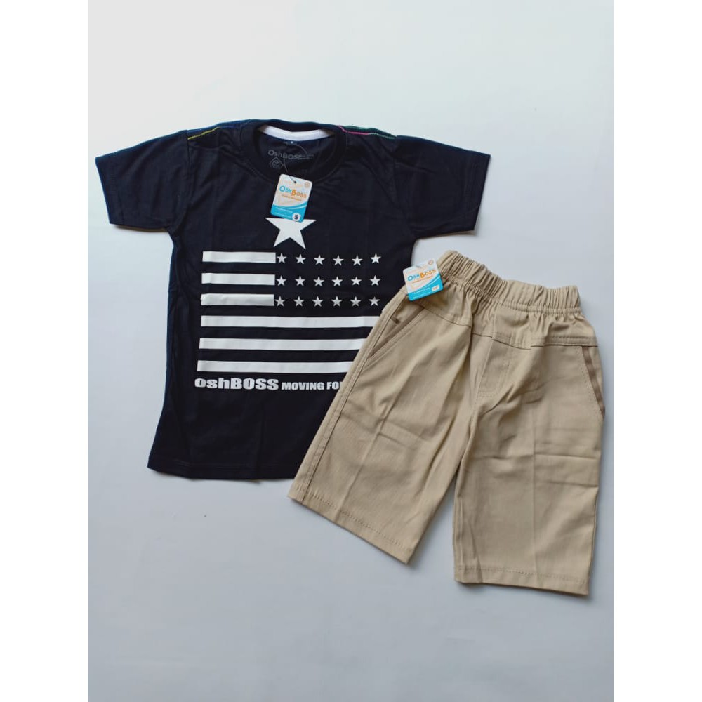 COD BAJU STELAN ANAK LAKI LAKI MOTIF GAMBAR BENDERA BINTANG HITAM 1-6 TAHUN