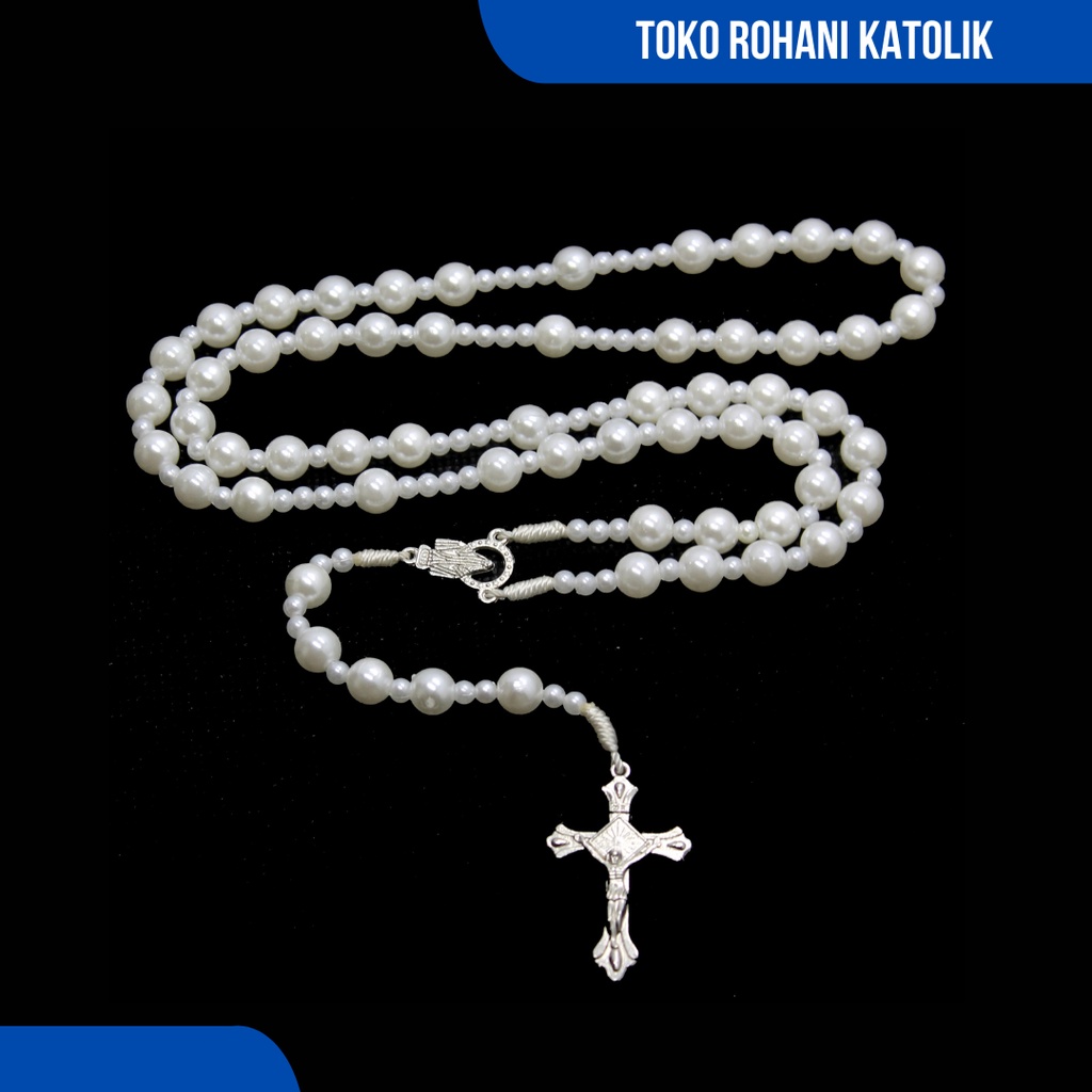 ROSARIO KALUNG PAREL PUTIH / KALUNG ROSARIO MUTIARA SINTETIS / ROSARIO KATOLIK / SALIB ROSARIO