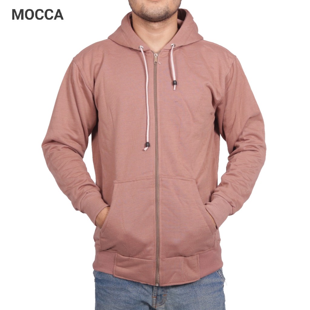 L,XL,XXL Jaket zipper hoodie polos hitam mr store-MOCCA