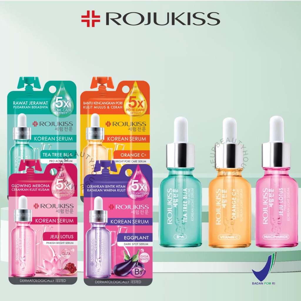 ROJUKISS Korean Light Serum - Orange C+ | Jeju Lotus Pinkish | Tea Tree Bija | Eggplant