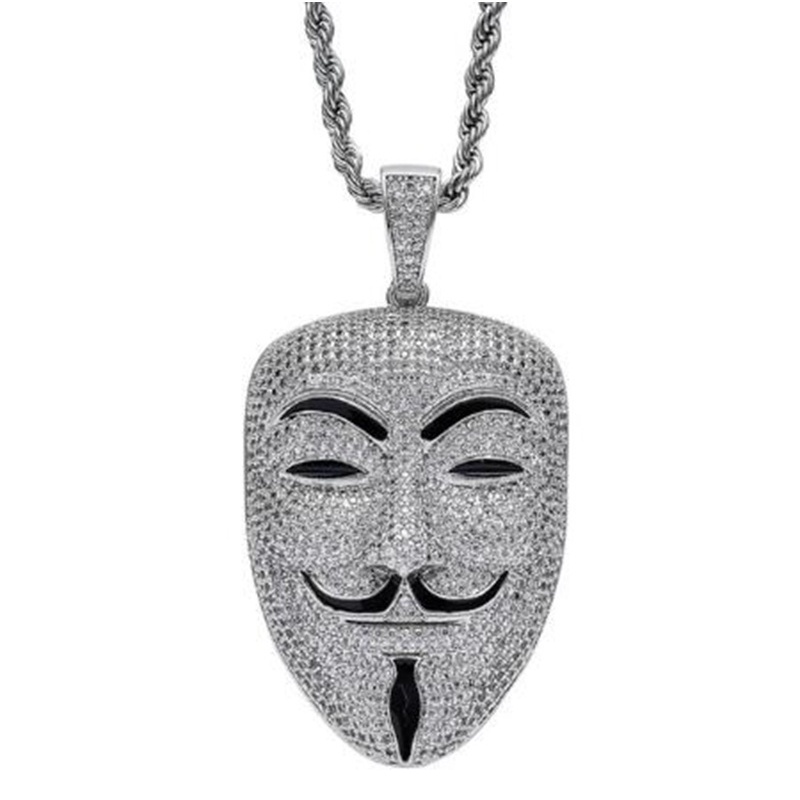 Kalung Liontin Masker Bahan Zircon Gaya Hip Hop Rock Untuk Unisex