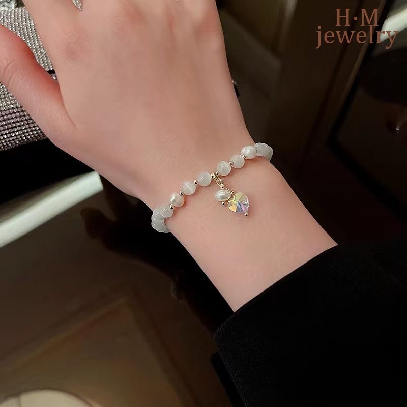 Gelang Tangan Rantai Aksen Batu Opal Imitasi Bentuk Hati Untuk Wanita