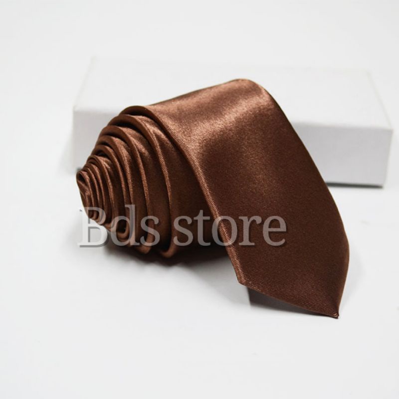 Dasi polos satin warna coklat slim 2 inch dan medium 3 inch