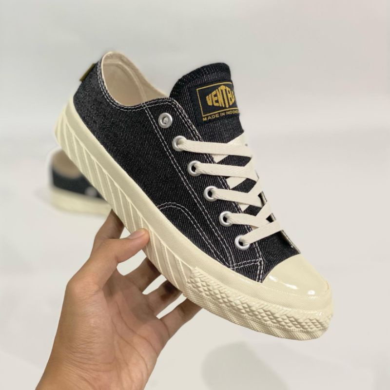 Sepatu ventela denim 80s ( Ventela x Badjatex ) Original vantella low high Black Denim Promo