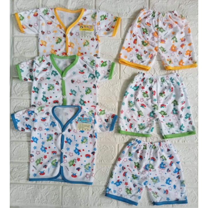 paket hemat baju/celana bayi putih motif arsell+topi set sartaki