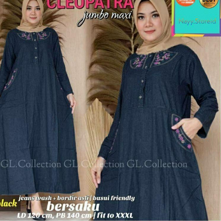 Menarik.. Baju Gamis Levis Jeans Jumbo Wanita Terbaru 2021 Bordir  Dan Saku Ld 120 P 140 Cleopatra M