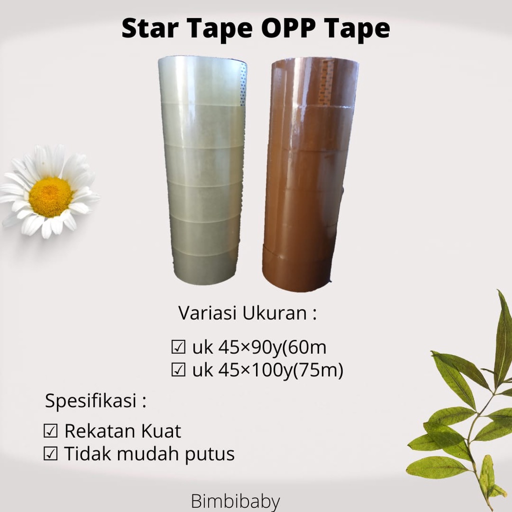 

1 slop (6pcs) Lakban Bening/Coklat Star Tape 45x90y bc (60m) dan 45x100y bc (75m) OPP Tape