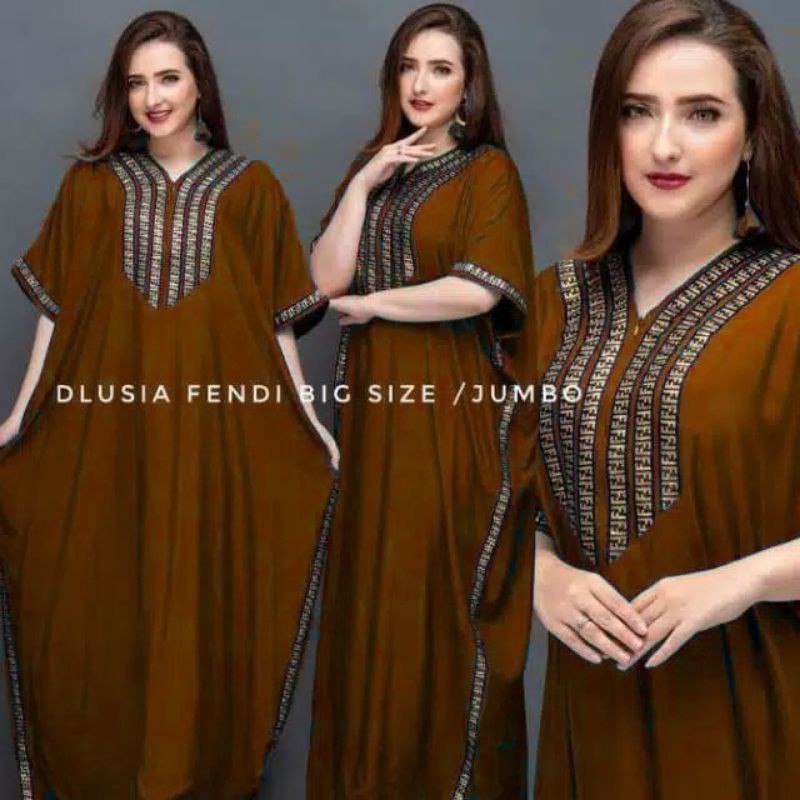 Daster Arab Dlusia Fendi Big Size Daster Kelelawar / Kaftan Busui Bahan Rayon Super Halus Tidak Nerawang LD 140cm PB 140cm  Muat BB 100kg