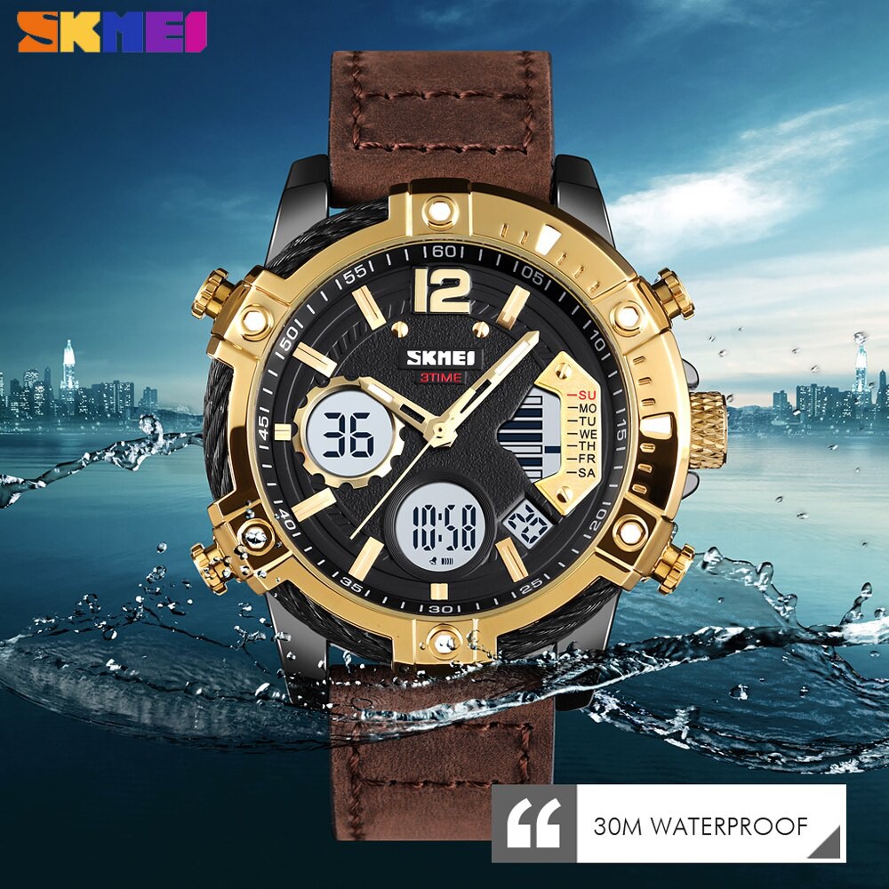 SKMEI 1618 Jam Tangan Pria Digital Analog Tali Kulit WATCHKITE WKOS